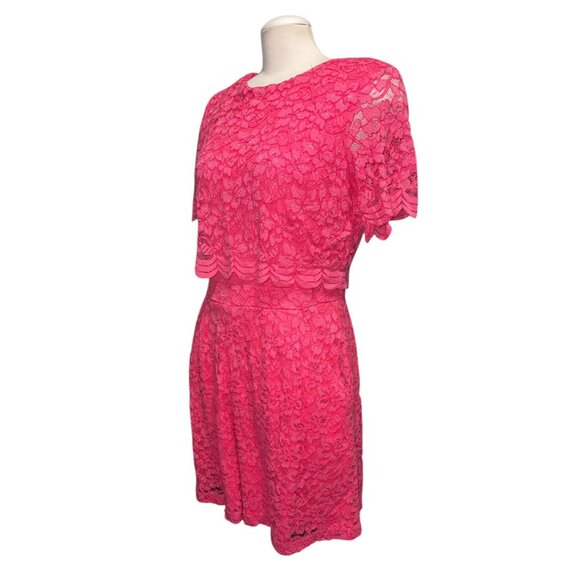 Taylor Womens Hot Pink Floral Lace Overlay Dress Size 10 Short Sleeves Crew Neck - Picture 7 of 16